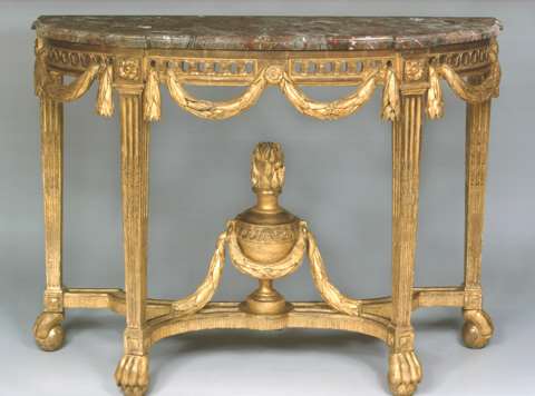 A FINE AND RARE LOUIS XVI GILTWOOD CONSOLE TABLE